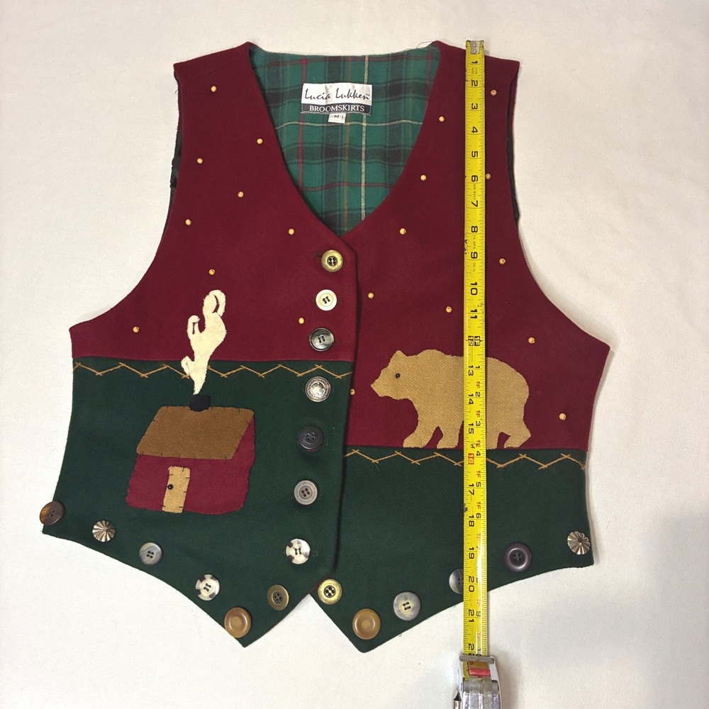 Vtg 90's Lucia Lukken‎ Folk Art Vest Womens Medium Wool Cabin Rustic Americana - Picture 4 of 8